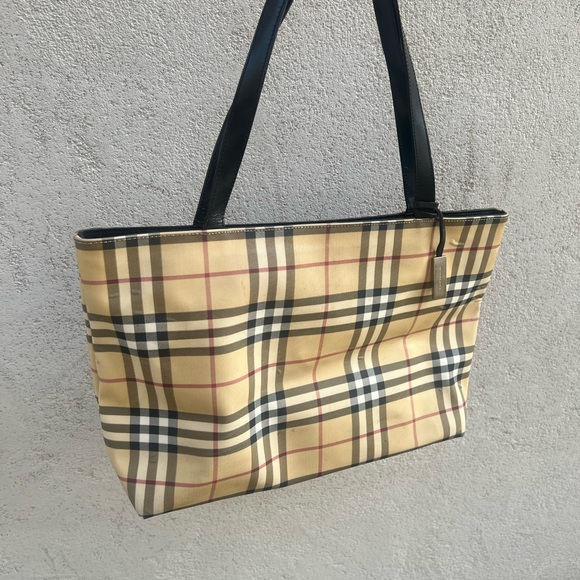 Burberry Handbags - Burberry Beige and Black Plaid Tote Bag Model T-02-1